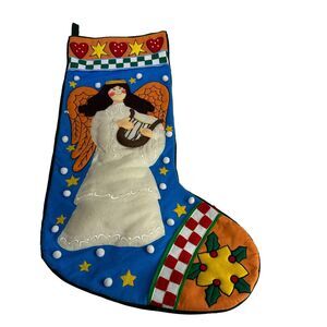 Jumbo Felt Christmas Stocking Applique Angel Harp Hearts
